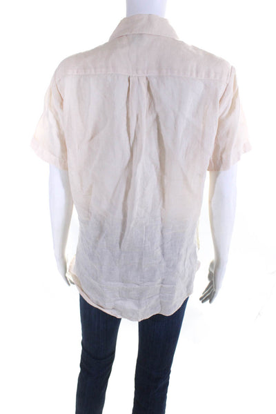 Theory Womens Short Sleeved Collared Tied Front Buttoned Blouse Beige Tan Size S