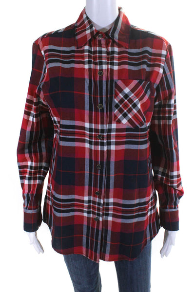 Trina Turk Womens Plaid Flannel Long Sleeved Buttoned Top Red Black White Size S