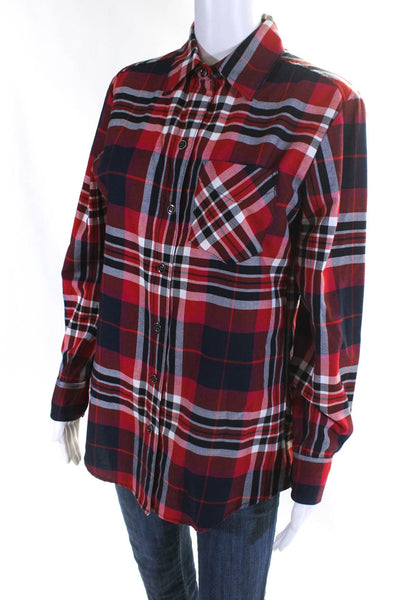 Trina Turk Womens Plaid Flannel Long Sleeved Buttoned Top Red Black White Size S