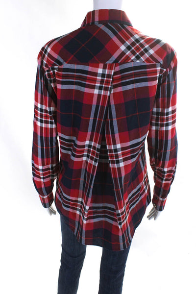 Trina Turk Womens Plaid Flannel Long Sleeved Buttoned Top Red Black White Size S