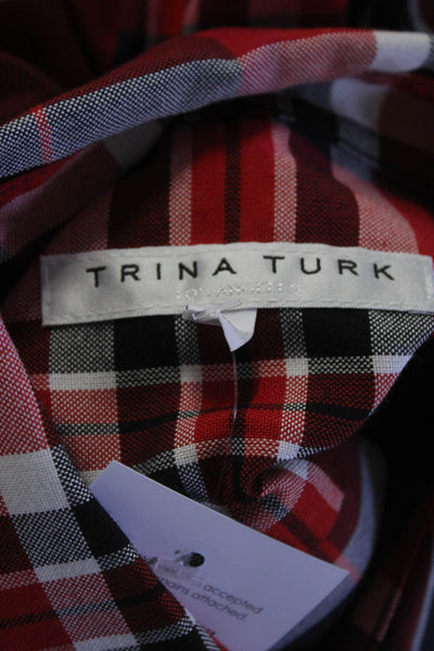 Trina Turk Womens Plaid Flannel Long Sleeved Buttoned Top Red Black White Size S