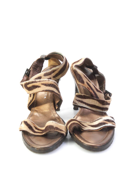 Donald J Pliner Women's High Heel Ankle Strap Calf Hair Sandals Brown Size 6.5