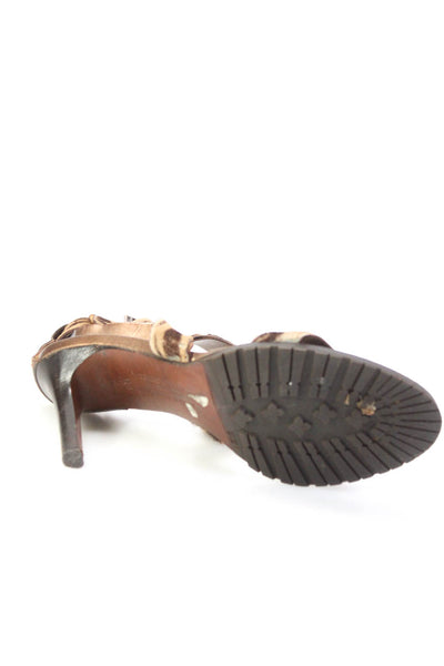 Donald J Pliner Women's High Heel Ankle Strap Calf Hair Sandals Brown Size 6.5