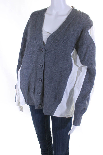 English Factory Womens Knit Button Down Layered Sweater Shirt Gray White Size L