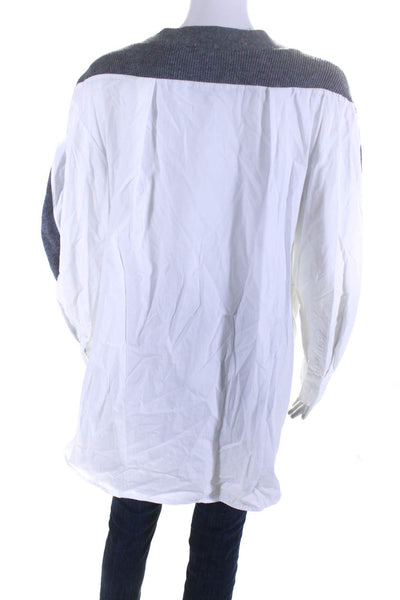 English Factory Womens Knit Button Down Layered Sweater Shirt Gray White Size L