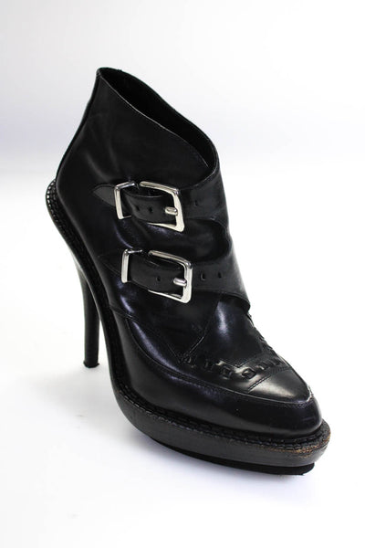 PHI Womens Leather Platform Stiletto Heel Ankle Boots Black Silver Tone Size 10