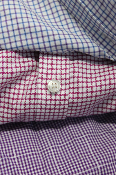 Charles Tyrwhitt Mens Cotton Button Up Shirts Purple Red White Size 15.5 Lot 3