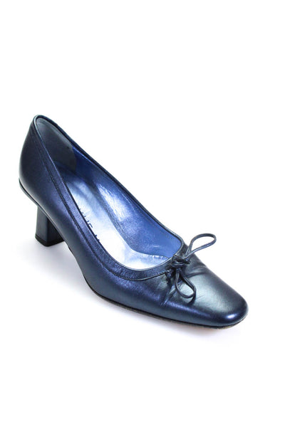 Nathalie M Womens Leather Metalic Square Toe Top Bow Heels Pumps Blue Size 6.5