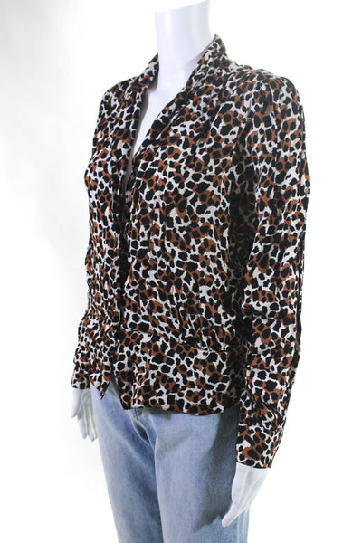 Les Coyotes De Paris Women's Long Sleeves Ruffle Animal Print Blouse Size 8