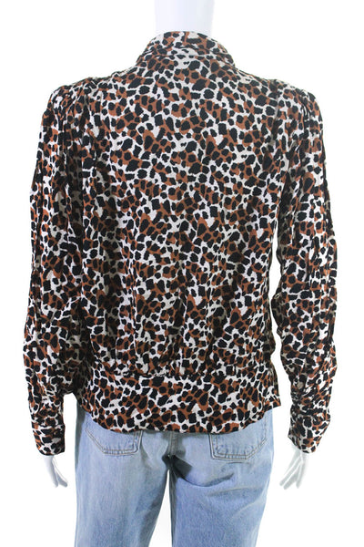 Les Coyotes De Paris Women's Long Sleeves Ruffle Animal Print Blouse Size 8