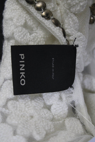 Pinko Women's Round Neck Sleeveless Studs Tunic Blouse White Size 8