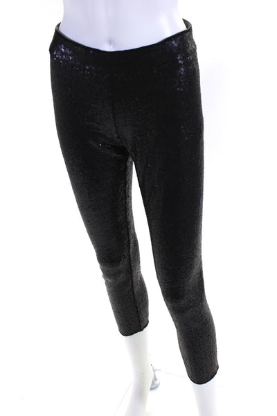 Avenue Montaigne Womens Sequin Textured Elastic Waist Tapered Pants Black Size 2