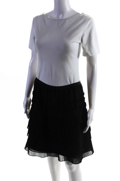 Rebecca Taylor Womens Elastic Waist Ruffled Pleated Tiered Skirt Black Size 8