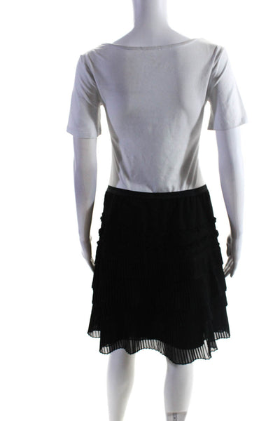 Rebecca Taylor Womens Elastic Waist Ruffled Pleated Tiered Skirt Black Size 8