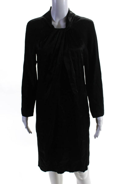 Love Moschino Womens Round Neck Draped Long Sleeved Sheath Dress Black Size 8