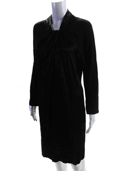 Love Moschino Womens Round Neck Draped Long Sleeved Sheath Dress Black Size 8