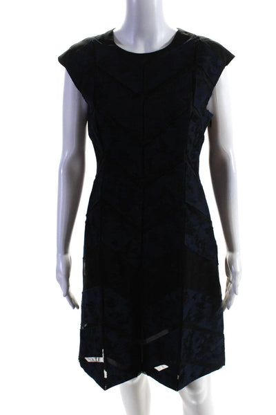 J. Mendel Womens Wool Blend Sleeveless Abstract Sheer A-Line Dress Blue Size 8