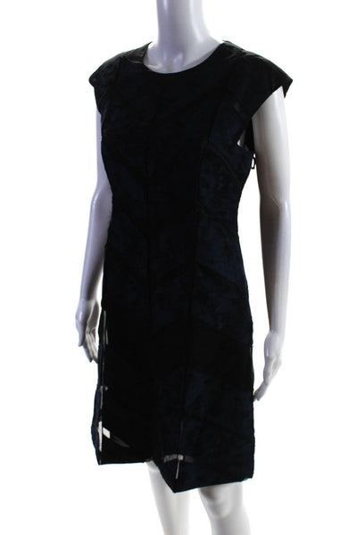 J. Mendel Womens Wool Blend Sleeveless Abstract Sheer A-Line Dress Blue Size 8