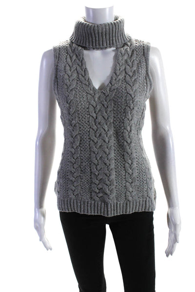 Intermix Womens Wool Cable Knit Cut Out Turtleneck Sweater Vest Gray Size M