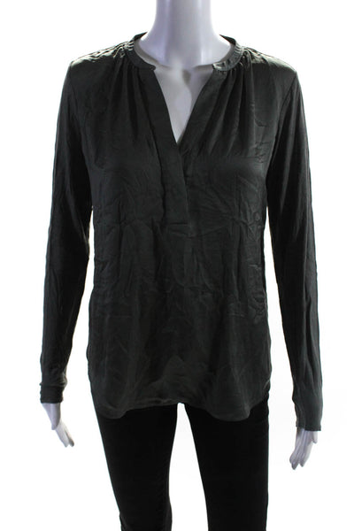 Vince Womens Charmeuse Long Sleeve V-Neck Blouse Shirt Top Gray Size S