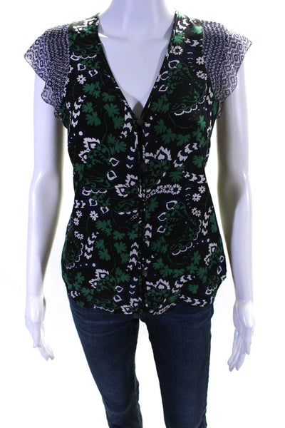 Veronica Beard Womens V-Neck Sleeveless Buttoned Tank Top Blouse Green Size 0