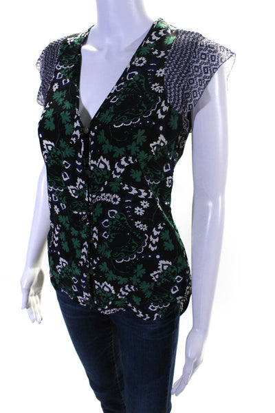 Veronica Beard Womens V-Neck Sleeveless Buttoned Tank Top Blouse Green Size 0