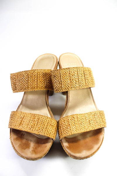 Stuart Weitzman Womens Woven Platform Slide On Sandal Heels Beige Size 9