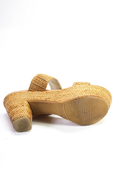 Stuart Weitzman Womens Woven Platform Slide On Sandal Heels Beige Size 9