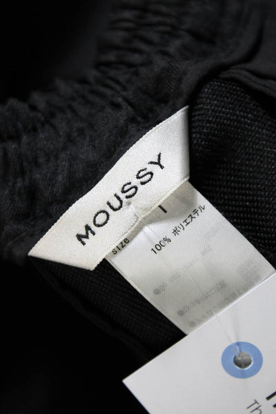 Moussy Womens Satin Piping High Waist Straight Leg Pants Black White Size 1