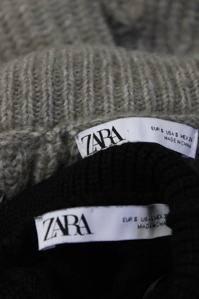 Zara Womens Thick Knit Turtleneck Crop Sweater Beige Black Size Small Lot 2