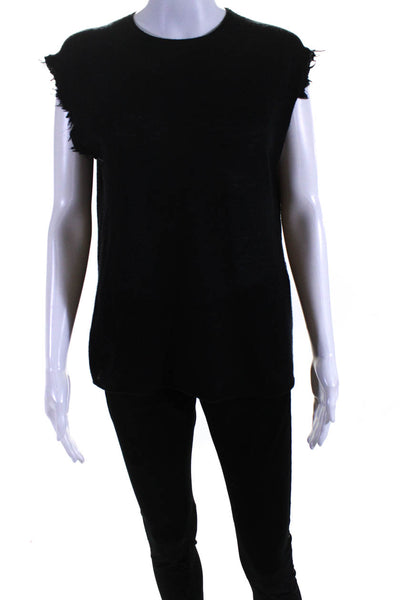 Helmut Lang Womens Cashmere Knitted Fringed Sleeveless Tank Top Black Size S