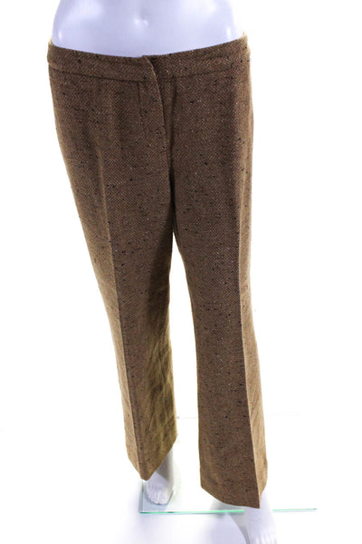 Trina Turk Women's Wool Mid Rise Wide Leg Trouser Pants Brown Size 12