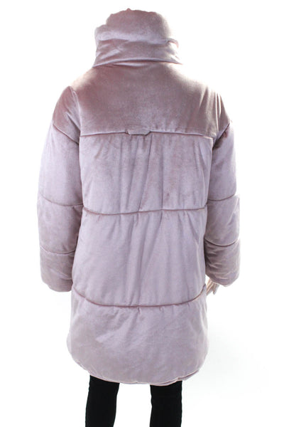 Nanushka Womens Long Velvet Snap Puffer Coat Light Pink Size Extra Small