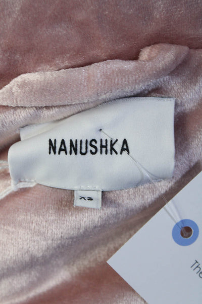 Nanushka Womens Long Velvet Snap Puffer Coat Light Pink Size Extra Small