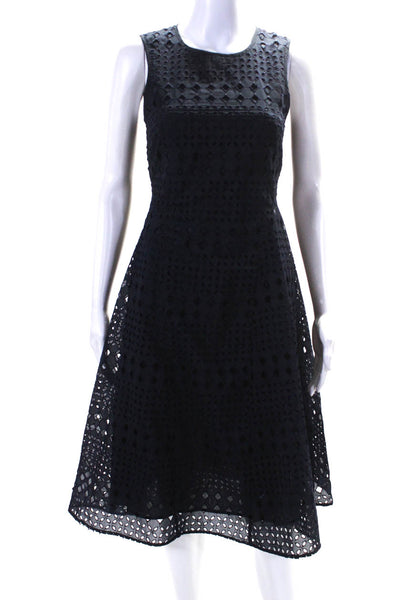 Whistles Womens Embroidered Eyelet Fit & Flare Midi Dress Navy Blue Size 0
