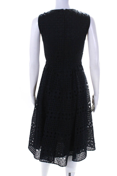 Whistles Womens Embroidered Eyelet Fit & Flare Midi Dress Navy Blue Size 0
