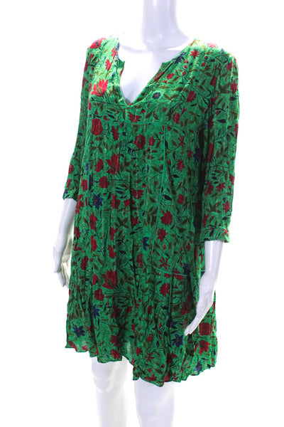 Ba&Sh Womens Y Neck Floral 3/4 Sleeve Babydoll Dress Green Red Blue Size 3
