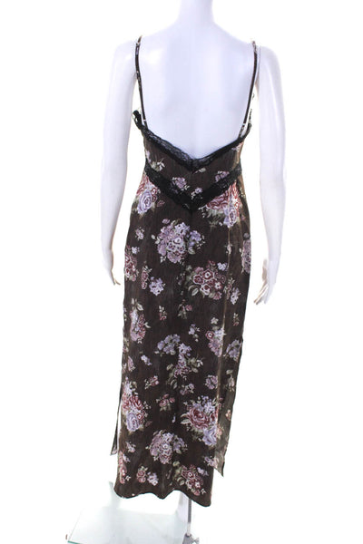 H&M x Brock Collection Womens Lace Trim Floral Midi Slip Dress Brown Size XS