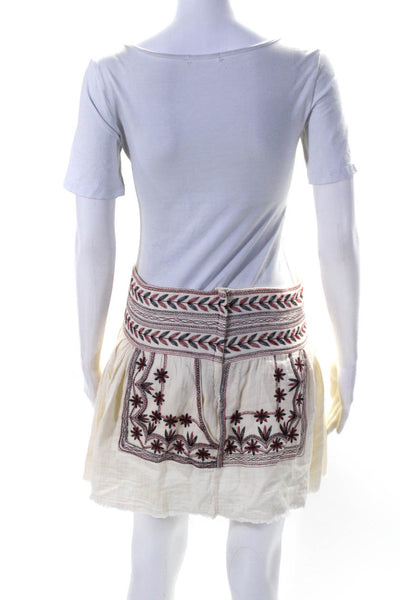Etoile Isabel Marant Womens Embroidered Floral Mini Drop Waist Skirt Ivory FR 36