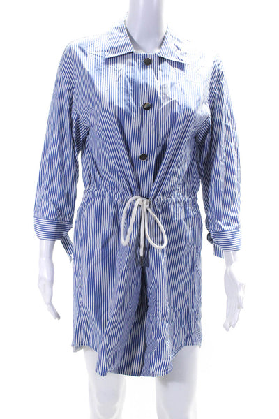 Lafayette 148 New York Womens Striped Long Sleeved Shirt Dress Blue White Size S