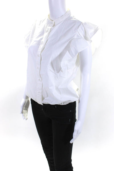 The Shirt Womens Short Ruffled Sleeve Ruched Hem Button Up Shirt White Size M