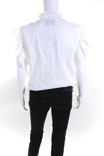 The Shirt Womens Short Ruffled Sleeve Ruched Hem Button Up Shirt White Size M