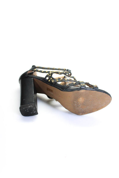 Office Women's Round Toe Strappy Block Heels Sandals Black Size 8