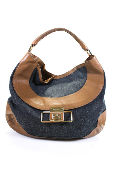 Anya Hindmarch Womens Latch Closure Leather Trim Tote Handbag Black Brown Size M