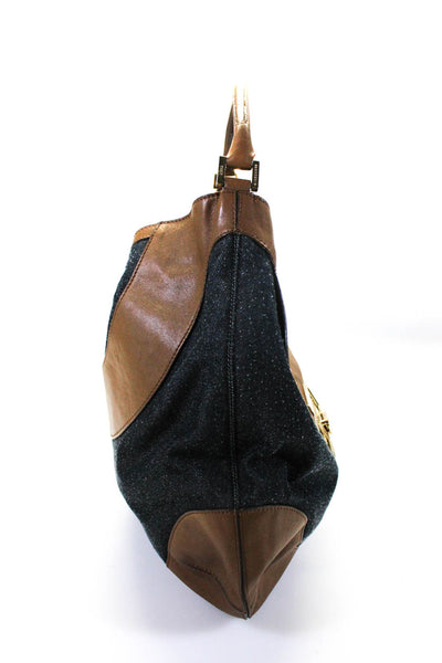 Anya Hindmarch Womens Latch Closure Leather Trim Tote Handbag Black Brown Size M