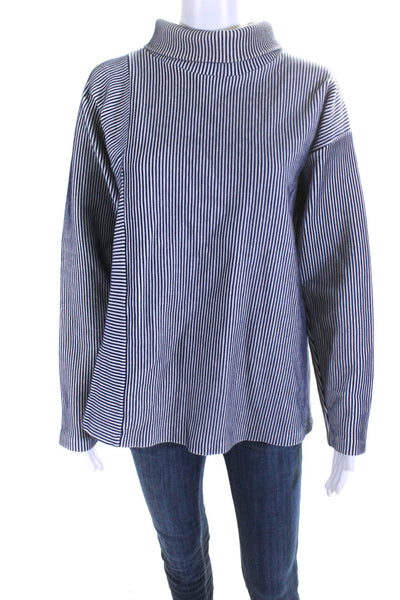 COS Womens Cotton Striped Ribbed Textured Long Sleeve Pullover Top Blue Size S