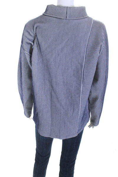 COS Womens Cotton Striped Ribbed Textured Long Sleeve Pullover Top Blue Size S