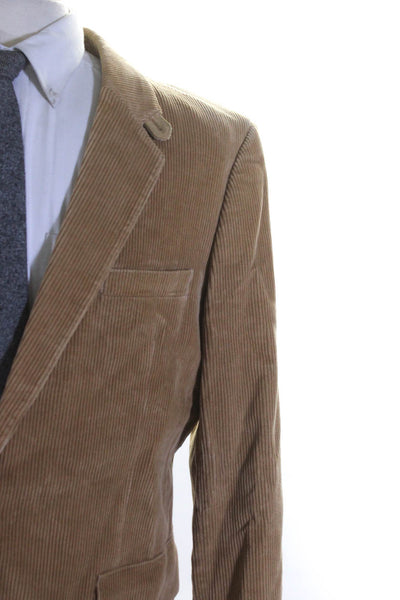 Cortefiel Mens Textured Ribbed Corduroy Buttoned Collared Blazer Brown Size L