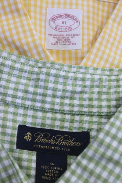 Brooks Brothers Mens Cotton Check Print Button Collar Tops Yellow Size XL Lot 2
