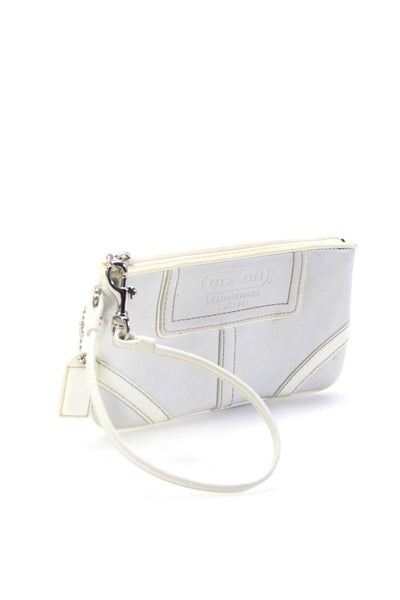 Coach Womens Leather Graphic Embossed Zipped Chained Wristlet Handbag White